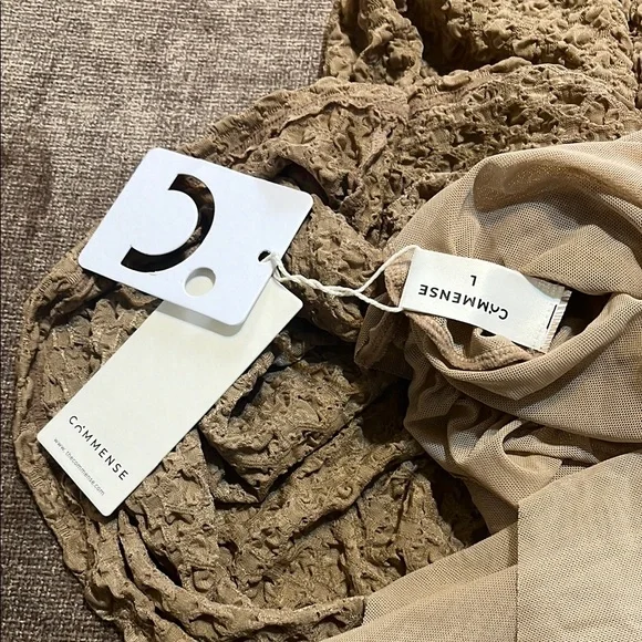 NWT Light Tan Textured Asymmetric Ruffled Midi Dress by Commense - Picture 3 of 9